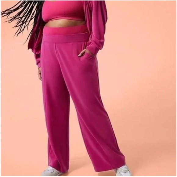 Athleta x Alicia Keys Magenta High Rise Wide Leg Lounge Athletic Pants, Sz 2X - Picture 1 of 11